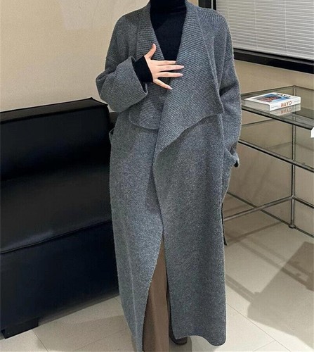 OFF WHITE Cardigan donna lavorato a maglia maglione maniche lunghe risvolto sciolto casual cappotto lungo