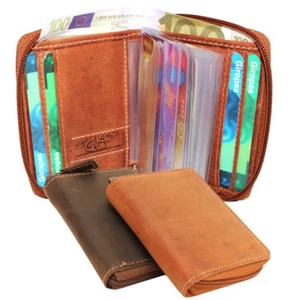 Vintage Leder Kartenetui Kartenmappe Kreditkarten mit Scheinfach 18 K - Fächer - Bild 1 von 7