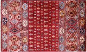 3 Fuß 9 Zoll x 6 Fuß 3 Zoll Super Kazak Khorjin handgefertigter Wollteppich - Q14026 - Bild 1 von 8