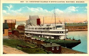 VINTAGE POSTCARD-S.S. CHRISTOPHER COLUMBUS IN WINTER QUARTERS,MANITOWIC,WI  BK27 - Picture 1 of 1
