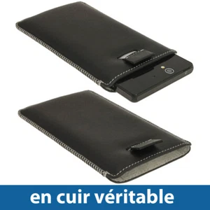 Black Genuine Leather Pouch for Sony Xperia Z Android Phone Case Cover Holder - Picture 1 of 4