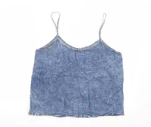 DENIM CO Womens Blue Cotton Blend Basic Blouse Size 14 Scoop Neck - Picture 1 of 12