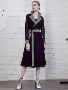 Custom Made To Order Lace Patchwork Plaid Belted Trench Coat Plus 1x-10x L455 - Picture 1 of 2