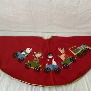 48 Inch Red & Green Train Holiday Christmas Tree Skirt - Picture 1 of 9