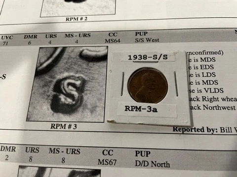 1938-S/S West Lincoln Wheat cent UNC Red  RPM 3 Really Nice coin RARE Cover