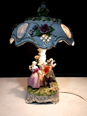 Stunning Large Dresden Lithophane Porcelain Figural Cameo German Lamp MINT - Image 1 of 4