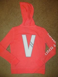 VICTORIA'S SECRET SUPERMODEL ESSENTIALS CORAL ORANGE WHITE TERRY V HOODIE NWT XS - Picture 1 of 6