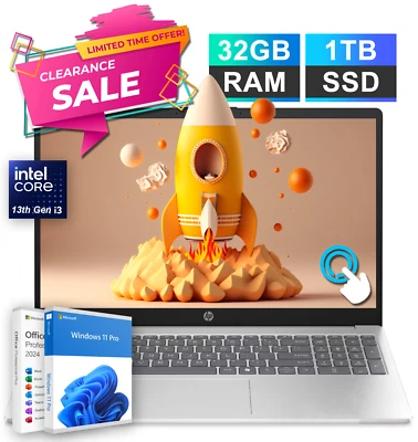 2025 HP Pavilion Laptop 15 Touch 13th Gen Intel i3, 32GB RAM 1TB SSD Pro Office - Image 1 of 4