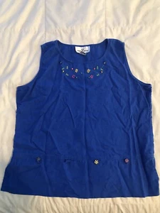 Erin London Top XLarge Blue Embroidered sleeveless Linen resort cruise casual - Picture 1 of 8