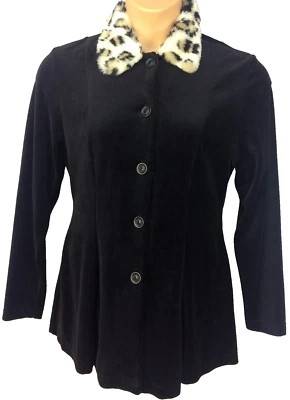 Chaqueta de Terciopelo Negra MECCA De Colección L Imitación Leopardo o Cuello Guepardo Botones Delanteros Foto 1 de 4