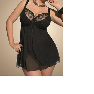 Dessous Babydoll Negligee Petticoat Unterkleid Nachtkleid Gr. 90 G-H schwarz - Bild 1 von 4