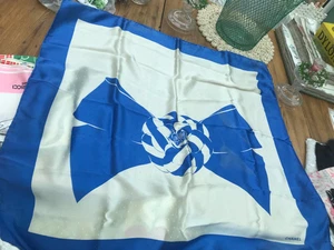 CHANEL PURE SILK SCARF. 33 x 33 inches. Blue.Hand rolled. GENUINE CHANEL. - Picture 1 of 12