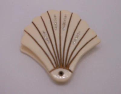 Vtg Celluloid Fan Shaped Sliding MIrror, Purse Size - Image 1 of 4