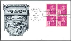 1940 Cyrus McCormick inventor Sc 891-6 block FDC with Historic Arts cachet (FD - Picture 1 of 1
