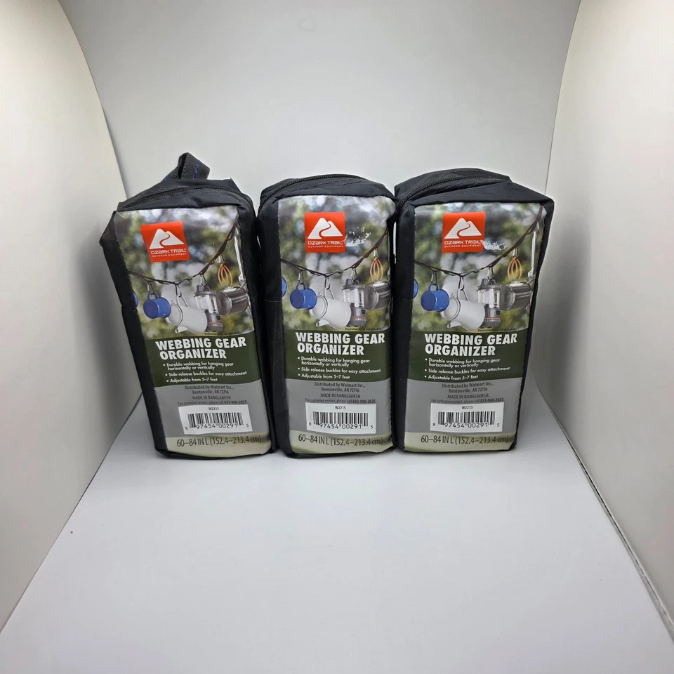 Lot of 3 Ozark Trail Webbing Gear Organizer Adjustable From 5-7 Feet New - Imagem 1 de 1