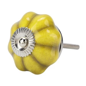 Ceramic Pumpkin Drawer Pull Knobs Set of 3 Yellow Decorative Hardware - Picture 1 of 9