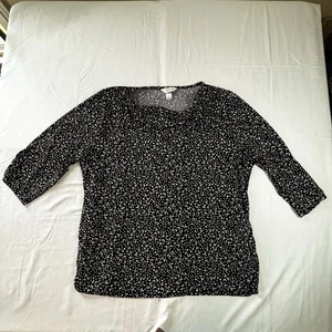 CJ Banks Tunic Blouse Womens Size 2x Black White Polka Dots Cowl Neck Stretch - Picture 1 of 9
