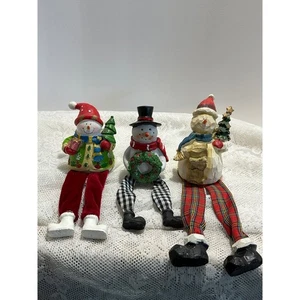 Set of 3 Adorable Sitting Snowman Figurines Christmas Decor Home Holiday - Picture 1 of 3