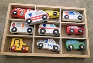 WOOD CARS WITH WOOD TRAY CASE - Picture 1 of 3