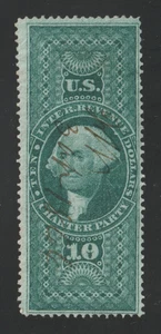Scott # R93c, Used, F, $10 Charter Party, Light Manuscript Cancel - Picture 1 of 3
