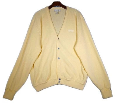 Cárdigan suéter vintage Izod para hombre tejido en L amarillo preppy golf cuello en V abotonado Foto 1 de 4