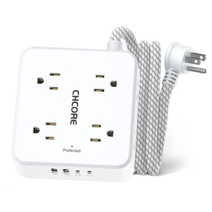 Cable de extensión trenzado enchufe plano de 5 pies - CHCORE protector contra sobretensiones tira de alimentación con... - Imagen 1 de 7