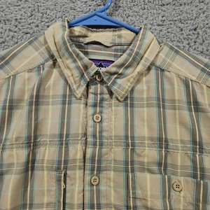 PATAGONIA Worn Wear Shirt Mens Medium Beige Plaid Long Sleeve Button Up - Picture 1 of 10
