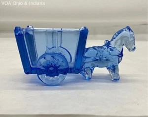 Vintage Kemple Blue Glass Horse & Wagon Mold Candy Dish - Picture 1 of 7