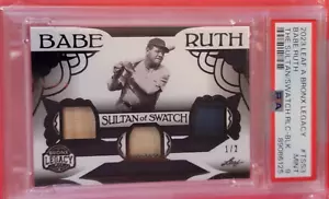 Babe Ruth GIOCO USATO BAT + SEDILE STADIO + CARTA BANNER #1/2 PSA MINT 9 FOGLIE SULTANO - Foto 1 di 2