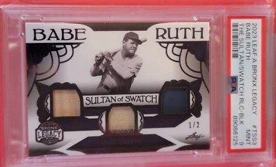 Babe Ruth BATE USADO EN EL JUEGO + ASIENTO DE ESTADIO + TARJETA DE PANCARTA #1/2 PSA COMO NUEVO 9 HOJAS SULTÁN Foto 1 de 2