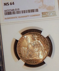 1936A 50 Cents French Indo China NGC MS64 - Silver (Paris Mint) - Picture 1 of 7