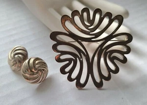 Vintage 925 Sterling signierte Mexiko SU Brosche + Wirbel Ohrringe/KOSTENLOSER VERSAND USA - Bild 1 von 8