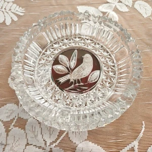 Vintage Hofbauer BYRDES Red Bird Lead Crystal Collection Germany Round Ashtray - Picture 1 of 8