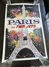 VINTAGE TWA PARIS POSTER by David Klein. 1960's Original-Incredible Lithograph
