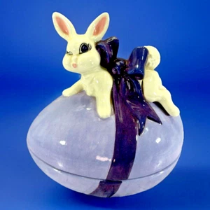 Vintage lila Keramik Osterei bedeckt Bonboniere Hase 60er Atlantik Form - Bild 1 von 10