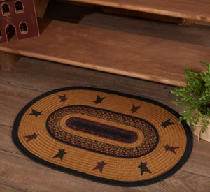 Farmhouse Primitive Country Heritage Farms Star Jute Rug Oval Kitchen New - Picture 1 of 5
