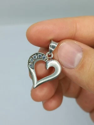 Vintage Silver 925 Charm Pendant Heart Zircons Women Gift Jewellry Charms - Immagine 1 di 4