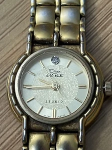 Vintage Oscar de la Renta Diamant Akzent Silber & Goldton Damenuhr funktioniert - Bild 1 von 5