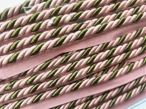 upholstery 7/8" twisted cord trim with lip rayon 1yd Italy pink moss - Picture 1 of 4