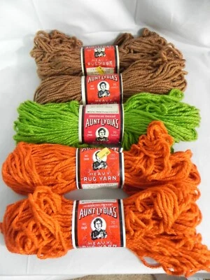 5 SKEINS Vintage AUNT LYDIA Heavy Rug YARN Grass Green Brown Burnt Orange K-Mart - Image 1 of 4