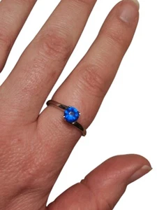 Anello Donna Solitario Argento 925 Pietra preziosa Zaffiro Blu Lucente  - Foto 1 di 5