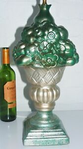 Large Antique Style Table Lamp 53cm Green & Gold Hand Painted Fruit Basket Lamp