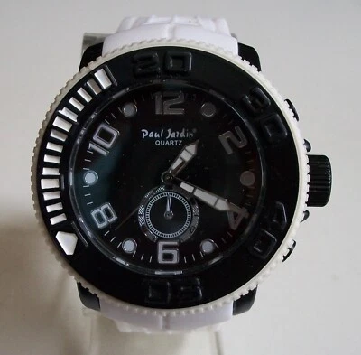 Reloj de moda informal de hip hop con banda de silicona blanca y negra Paul Jardín para hombre Foto 1 de 4