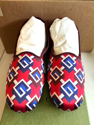 Gucci Slippers Red Satin Voyage Geometric G Print Slipper Shoes New $570 Size 13 - Image 1 of 4