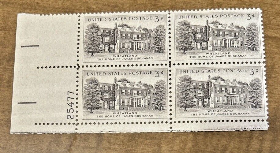USA Sc#1081 James Buchanan Home Wheatland Plate Block, 3c, MNH, 1956 - Image 1 of 1