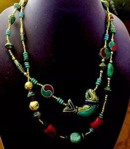 Ying Yang 2-strand Gemstone Necklace Dezigns By Zetroc Vintage Bead & Real Sones - Picture 1 of 12