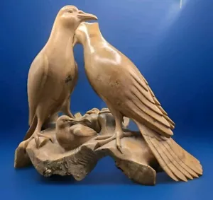 Skulptur Holzschnitzerei Vögel Nest Küken 13" 6 Pfund Futu Ketut Puja Mas Ubud Bali - Bild 1 von 13