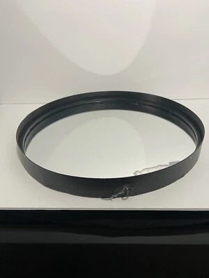 Mirror 16” Round Tray Or Hang Thin Metal Brushed Black Rim Cottage Lodge Decor - Image 1 of 4