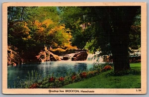 Postcard Brockton MA c1940s Greetings from Brockton Massachusetts Linen A - Picture 1 of 2