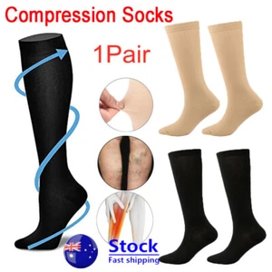 COMPRESSION FLIGHT SOCKS UNISEX MIRACLE TRAVEL ANTI SWELLING FATIGUE DVT SUPPORT - Picture 1 of 14